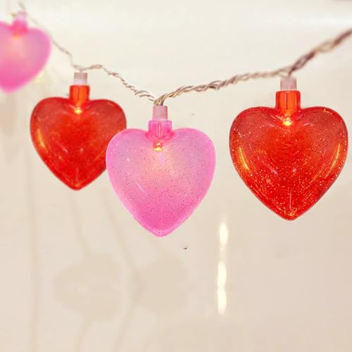GOOTHY Heart String Lights, 8.5Ft Valentine's Day Decorations String Lights with 10 Pink and Red Heart Lights, Plug in Heart Fairy Lights for Bedroom Home Wedding Indoor Outdoor Valentine's Day Decor - color: Pink/Red Glitter Heart