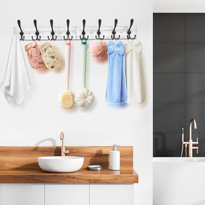 IBosins Wall Mounted Coat Rack, 31.4'' Long, Rustic Wood & Aluminum Coat Rack with 8 Black Tri-Hooks for Coat, Bag, Towel, Key, Hat, Umbrella - color: Old White