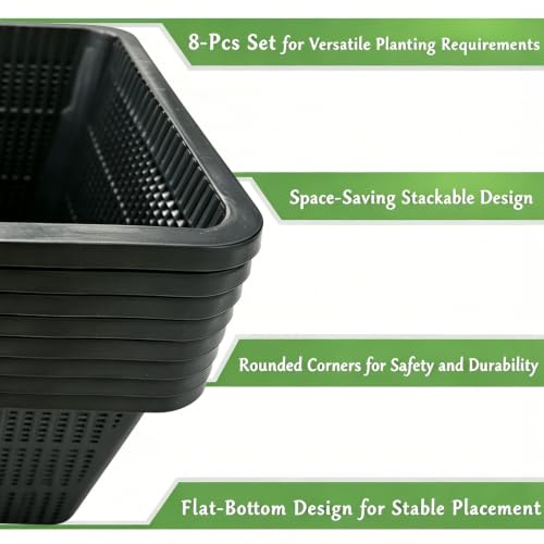 8 Pcs 9 Inch Pond Plant Baskets for Plants Hydroponics Net Pots Water Garden Plant Pots Black Plastic Pond Basket Square Plastic Mesh Pond Containers for Live Aquarium Plants - style: 9" Square-8 PCS
