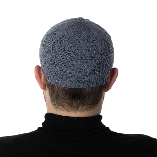 Modefa Men's Islamic Turkish Diamond Pattern Knitted Kufi Hats for Men - Islamic Muslim Headwear for Men - Prayer Cap Takke - color: Slate Grey