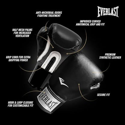 Everlast Prostyle 2 Boxing Gloves, Entry Level Training Gloves for Men and Women, Secure Fit Hook and Loop Closure & Ventilation, Heavy Bag & Speedbag Training - color: Black, size: 16 oz