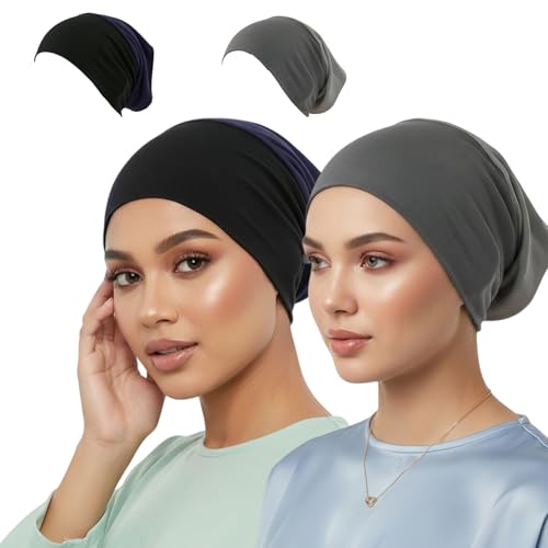Yeieeo Women's Stretch Tube Hijab UnderCap Solid Color Hijab Headscarf For Women Lightweight Hats Breathable Liner 2pcs/4pcs - color: Color1+2