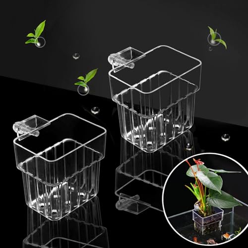 2 PCS Aquarium Plant Holder Top Hanging Fish Tank Plant Pot Aquarium Planter Cups for Water Feature Decoration - color: Square - Clear