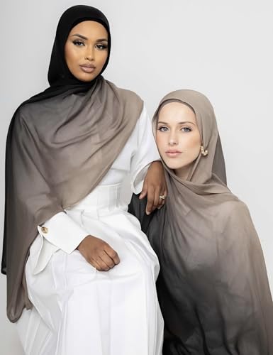 Txmout Ombre Modal Hijab Scarf for Women Muslim, Soft Lightweight Headscarf - color: Black - Khaki
