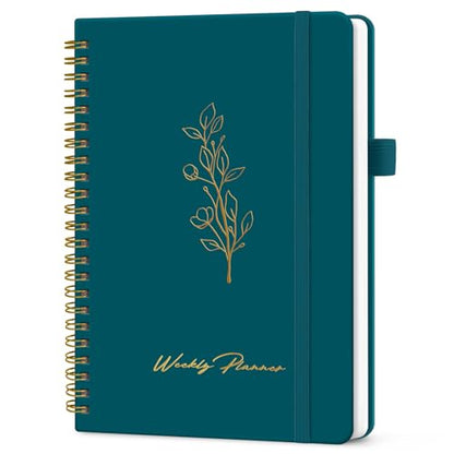 Taja Undated Weekly Planner, Weekly To Do List Notebook with Goal & Habit Tracker Organizer, A5 Weekly Planner Notebook with Spiral Binding, 6.1" x 8.2" - Pine Emerald - color: m.Pine Emerald