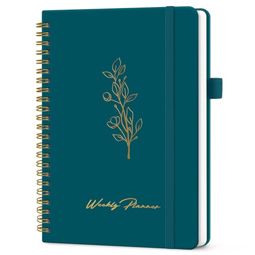 Taja Undated Weekly Planner, Weekly To Do List Notebook with Goal & Habit Tracker Organizer, A5 Weekly Planner Notebook with Spiral Binding, 6.1" x 8.2" - Pine Emerald - color: m.Pine Emerald