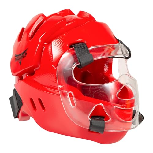 Karate Sparring Full Head Gear with face Shield - color: red, size: adult XL
