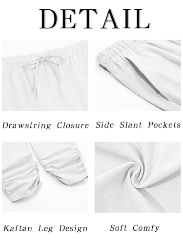 Runcati Mens Kaftan Thobe Pants Cotton Casual Elastic Waist Drawstring Muslim Trousers Summer Yoga Kurta Pants with Pockets - color: White, size: Large
