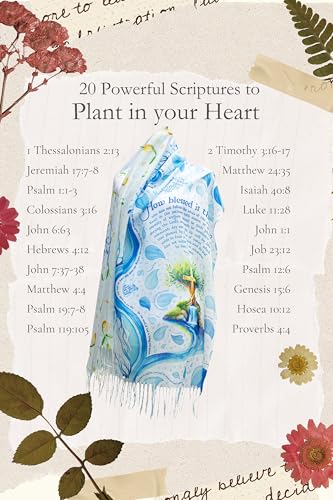 Seed of Life Prayer Scarf - Psalm 1 - Soft, Lightweight 28"x70" Christian Gift for Women, Bible Verse Shawl for Devotion