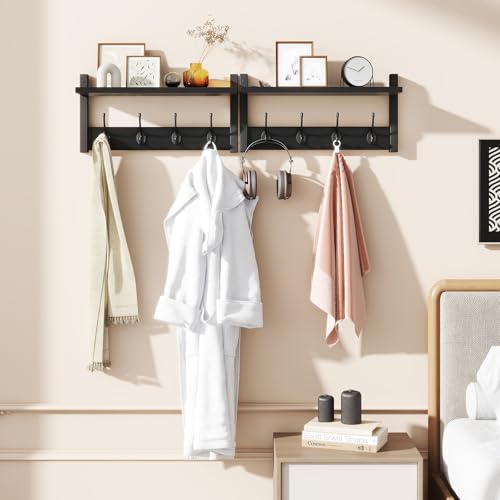 YMYNY Coat Rack Shelf Wall Mounted, Coat Hooks Set of 2, Entryway Coat Hanger with 8 Hooks, 31.5" Wall Floating Shelf with Hat Rack, for Kitchen, Bedroom, Bathroom, Black UHWS001B-2 - color: Black, size: 31.5"-2 pack