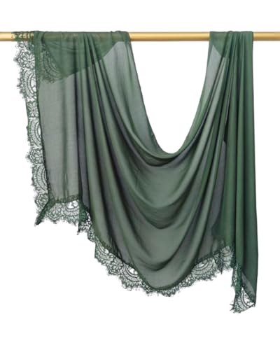 JUMISEE Elegant Floral Lace Hijab Scarf for Women Soft Cotton Head Wrap Instant Hijab Long Scarves Evening Dress Shawl - color: Green