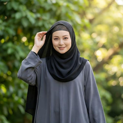 Hijab Hair Grip Band with Micro Dots, Elastic Non Slip Headband Holds Hair, Lightweight Hijab Crown Cap for Effortless Hijab Hold in Daily Routines, Black, 1 Piece