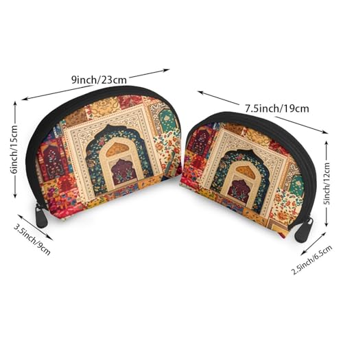 Ramadan Theme Showcases Vibrant Islamic 2-Piece Shell Makeup Bag Set, Large Capacity Travel Cosmetic Bag For Women With Zipper, Waterproof Polyester Toiletry Organizer Pouch For Purse, Travel - color: Ramadan Theme Showcases Vibrant Islamic