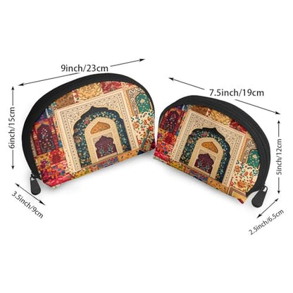 Ramadan Theme Showcases Vibrant Islamic 2-Piece Shell Makeup Bag Set, Large Capacity Travel Cosmetic Bag For Women With Zipper, Waterproof Polyester Toiletry Organizer Pouch For Purse, Travel - color: Ramadan Theme Showcases Vibrant Islamic