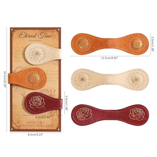 3PCS Vintage Magnetic Leather Bookmark, Leather Magnetic Bookmarks for Women, Magnetic PU Bookmarks Clip Book Accessories, Gilded Flower - style: Gilded Flower