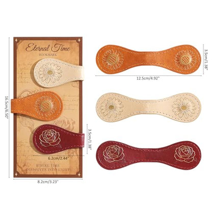 3PCS Vintage Magnetic Leather Bookmark, Leather Magnetic Bookmarks for Women, Magnetic PU Bookmarks Clip Book Accessories, Gilded Flower - style: Gilded Flower
