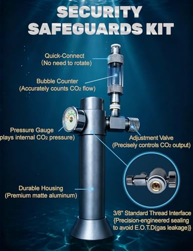 Desktop Complete Aquarium CO2 System, CO2 Regulator with 16g Disposable CO2 Cartridge(2 Pack), Aquarium CO2 kit Compatible with 3/8" Thread for Nano Aquariums