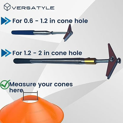 Versatyle Agility Training Cones Set with Retractable Cone Pickup Stick, 12 Green 2in Cones and 40in Cone Picker for Sports, Soccer, Football, Basketball, Motorcycle and Traffic Training