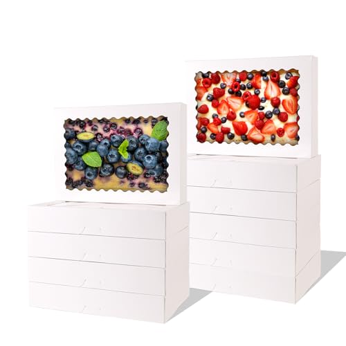 16pcs Bakery Boxes with Window, 14x10x2.5 Inch cookie Boxes, White - color: White, size: 14*10*2.5inch/16pcs