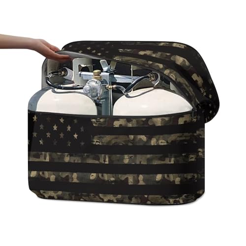 Camo American Flag Double 20lb RV Propane Camo Tank Cover for Travel Trailer Polyester Waterproof Cover Sun Protection Easy to Stall - color: American Flag Camo, size: S(20LB)