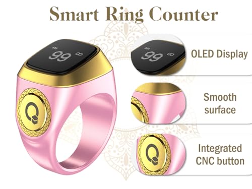 Smart Ring Counter, Smart Tasbih Zikr Ring, Muslim Islamic Prayer Smart Rings, Tasbih Counter Smart Ring, Tasbeeh Smart Counter, Digital Electronic Smart Tally Counter for Prayer (Pink,18MM)