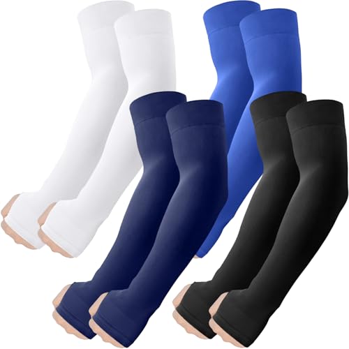 ROXUN Arm Sleeves with Thumb Hole, Cooling UV Sun Protection Compression Tattoo Cover Up for Men/Women - color: 4 Pairs - Black+white+navy+blue