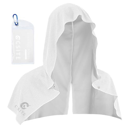 CSITE Cooling Hoodie Towels for Neck and Face, UPF 50 Sun Protection & Instant Cooling, Ice Towels for Hot Weather, Soft Breathable Towel for Sport, Work Out, Gym, Camping & More Activities - color: White