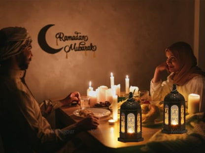 2 Pieses Ramadan Lights Decorations for Home,Eid Mubarak Lantern,Ramadan Decorations Lamp for Eid Home Table Party,Black