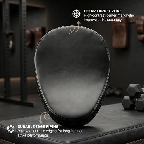 Focus Pads for Boxing & MMA Training | Lightweight Curved Punch Mitts with Shock-Absorbing Foam | Kickboxing, Muay Thai & Sparring Target Pads for Coaches & Fighters - color: Black