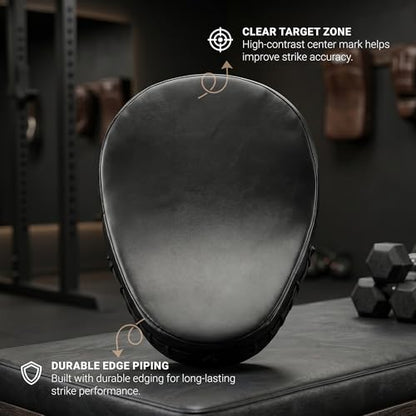 Focus Pads for Boxing & MMA Training | Lightweight Curved Punch Mitts with Shock-Absorbing Foam | Kickboxing, Muay Thai & Sparring Target Pads for Coaches & Fighters - color: Black