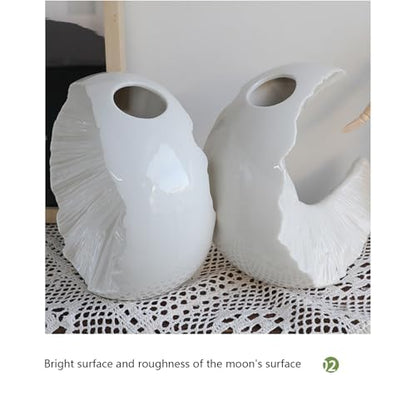 White Ceramic Decorative Vase, Square with Circular Cutout - color: White - Square Cutout Vase