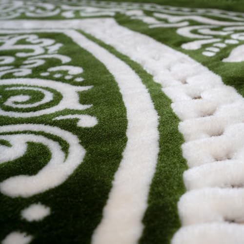 Modefa Turkish Islamic Velvet Prayer Rug - Thick & Wide Soft Praying Carpet for Men & Women - Eid & Ramadan Gift - with Kufi Cap, Beads & Car Hanger - Double Plush (Floral Arch - Green) - color: Floral Arch - Green