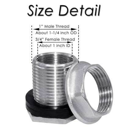 Beduan 1 NPS Male to 3/4 BSP(G) Female Stainless Steel Bulkhead Water Tank Connector Thru-bulk Fitting for Water Tank Barrel(Pack of 2) - size: 3/4G(BSP) to 1 G(BSP)