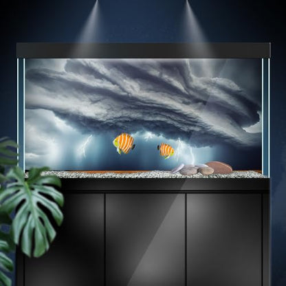 Aquarium Background Stickers - Thunderstorm Lightning - Self-Adhesive Fish Tank Reptile Terrarium Decor Poster (75 x 50 cm / (29.5 x 19.6 inches)) - size: 75 x 50 cm / (29.5 x 19.6 inches)