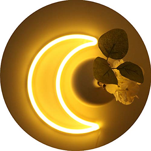 LED Warm White Moon Neon Light, Cute Neon Moon Sign,Christmas Room Decor Battery or USB Powered 5V Art LED Decorative Lights Night Lights Indoor for Home, Bedroom, Office,Dorm,Party (Warm White Moon) - color: warm white moon