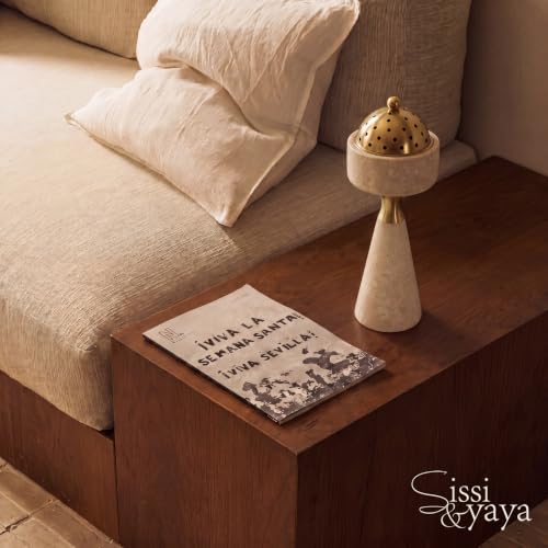 Sissi & yaya Marble Incense Burner with Brass Cover, 11 x 3.8 inches, Multi-Purpose Holder for Cones, Coils and Sticks (White) - color: White