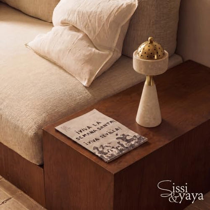 Sissi & yaya Marble Incense Burner with Brass Cover, 11 x 3.8 inches, Multi-Purpose Holder for Cones, Coils and Sticks (White) - color: White