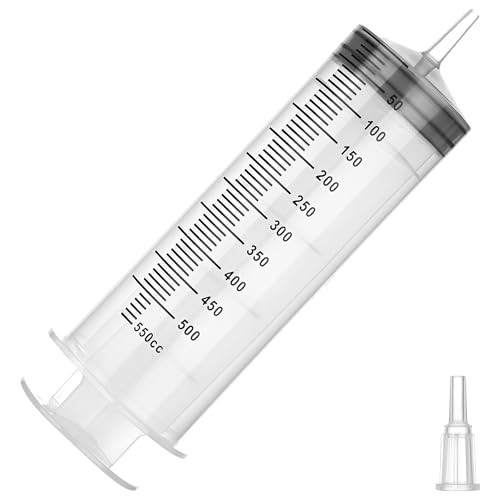 500ml Large Syringe for Thick Liquids, Individually Wrapped | Plastic Syringe Without Needle for Scientific Labs, Industrial Fluid Transfer & Lubricant Dispensing - style: 500cc