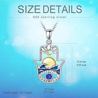 PROESS 925 Sterling Silver Hamsa/Allah Necklace Evil Eye Amulet Jewelry Gifts for Men Women - style: sun and moon necklace
