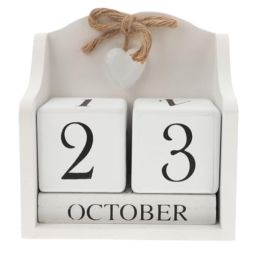 ULTNICE Wooden Perpetual Calendar Decorative Block for Home and Office Rustic European Style Date Display with White Finish Ideal Photography Prop and Desk Accessory (5.7 X 5.9 in)