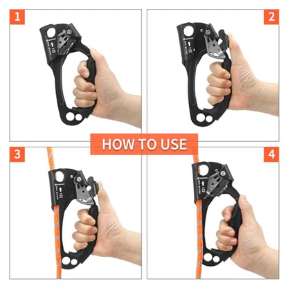 NewDoar UIAA & CE Certified Hand Ascender Rock Climbing Tree Arborist Rappelling Gear Equipment Rope Clamp for 8~13MM Rope - color: Black Pro-Right