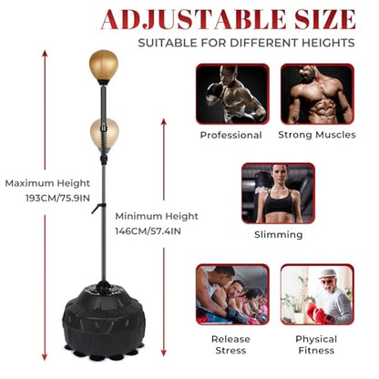 Reflex Ball Speed Bag Punching Bag Free Standing Boxing Bag with Reinforced Spring Strong Durable Relief Stress Ball with Adjustable Height