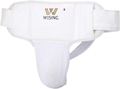 Wesing Karate Protective Gears Set with Chest Guard Gloves Groin Protection and Shin Instep Guard for Men - color: Red, size: Small