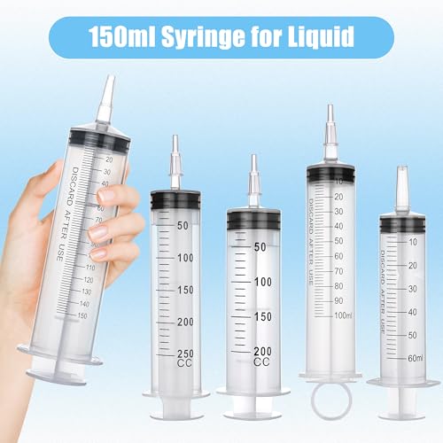 4 Pack 150mL Syringes for Liquid - Large Garden Syringe with Tip Adapter for Liquids, Oil, Watering Plants, Refilling, Measuring, Leak-Proof Design