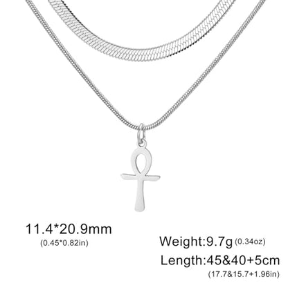 Ankh Cross Y Necklace Key of Life Eye of Horus Pendant Cartouche Long Chain Protection African Coptic Amulet Ancient Egyptian Religious Jewelry Gift for Women Men - color: layerd Ankh Cross
