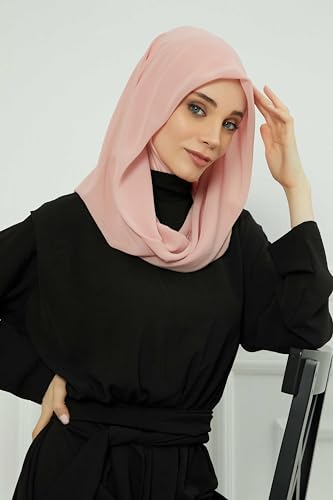Aisha's Design Pre-tied Cotton-Chiffon Scarf for Women Practical Veil Instant Scarf Hijab Stylish Design - color: Powder
