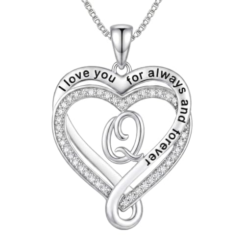 Heart Initial Necklace for Women Double Heart Letters Necklaces - color: Q