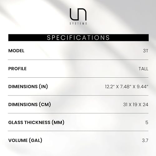 Ultum Nature Systems Ultra Clear Rimless Aquarium - Low Iron Glass Fish Tank with 45° Mitered Edges, 5mm-12mm Thick, Leveling Mat Included (3T, Tall, 3.4 Gallon) - size: [3T] - 3.7 Gal - 12.2 x 7.48 x 9.44 in
