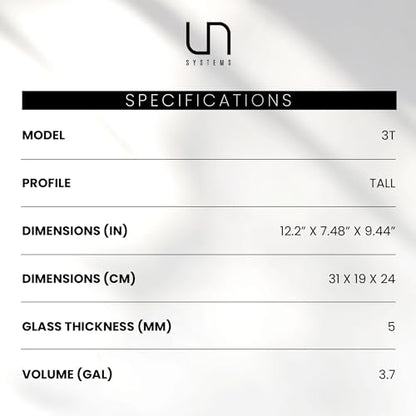 Ultum Nature Systems Ultra Clear Rimless Aquarium - Low Iron Glass Fish Tank with 45° Mitered Edges, 5mm-12mm Thick, Leveling Mat Included (3T, Tall, 3.4 Gallon) - size: [3T] - 3.7 Gal - 12.2 x 7.48 x 9.44 in