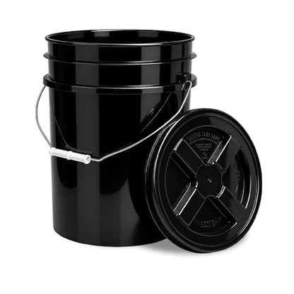 5 Gallon Bucket - Food Grade w/Lid BPA-Free, Black/Black, 1 | Airtight Gamma Seal Screw-On Lid, Heavy-Duty 90 Mil HDPE Plastic, Food Safe and Durable Container, Bulk Storage, Made in USA - color: Black/Black, size: 1 Pack